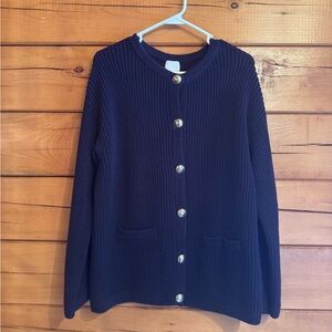 H&M Navy Ribbed Button-Up Cardigan with Gold Buttons
